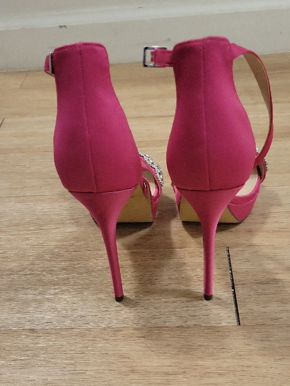 Nina Hot Pink Crystal-Strap Ankle-Heel Sandals